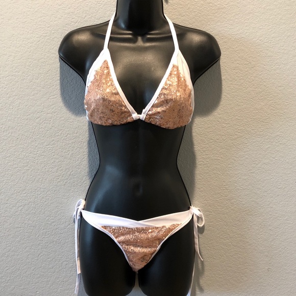 SOLD! White and Gold Sparkly Bikini - Picture 1 of 4